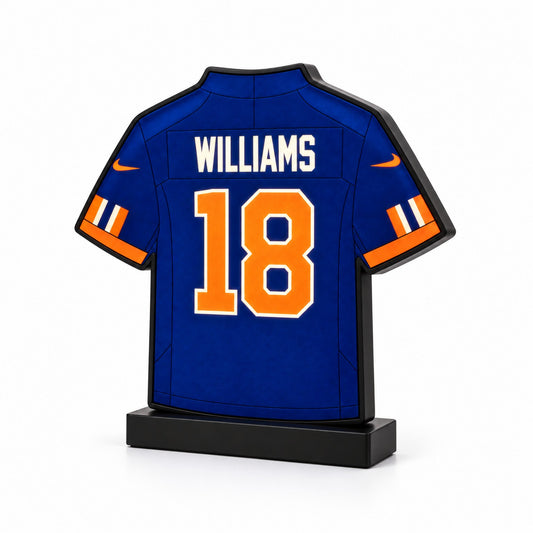 Chicago Williams number 18 American football shirt LED light box on a white background