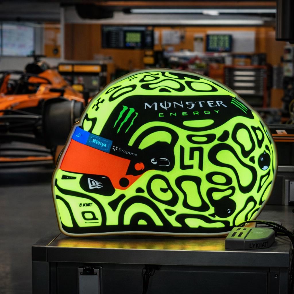 Lando Norris Helmet LED Light Box – F1 Racing Decor illuminated