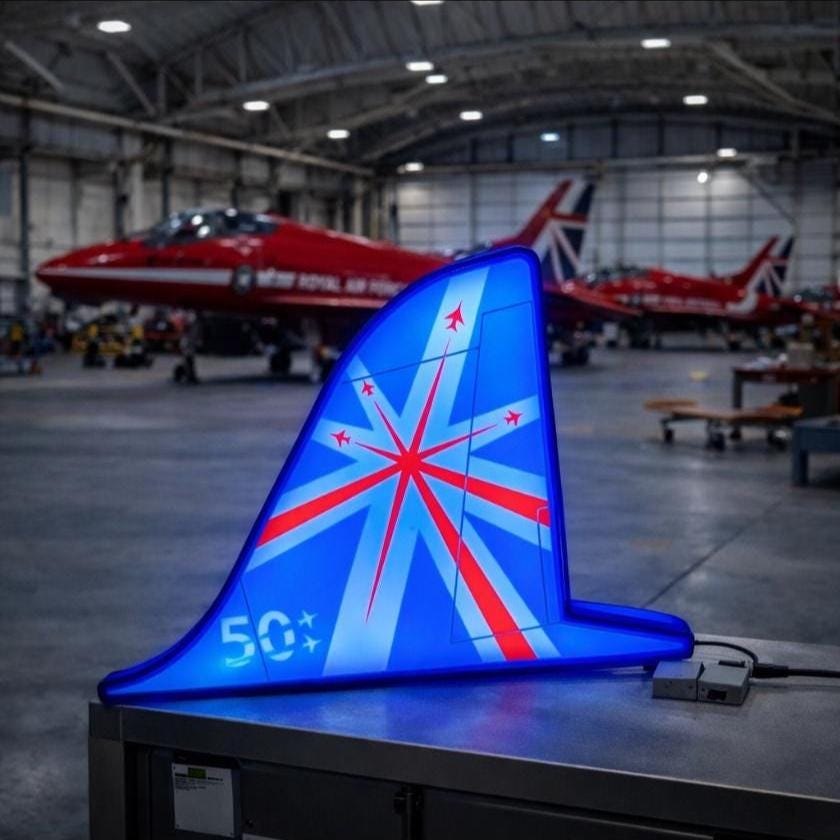 Red Arrows 50th Anniversary Blue Tail LED Light Box illuminated