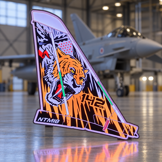 NATO Tiger Meet 2018 Typhoon tail LED light box in a military aircraft hangar