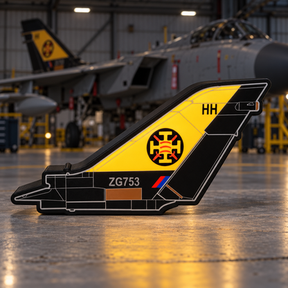 111 Squadron Treble One RAF Tornado F3 tail LED light box in an aircraft hangar