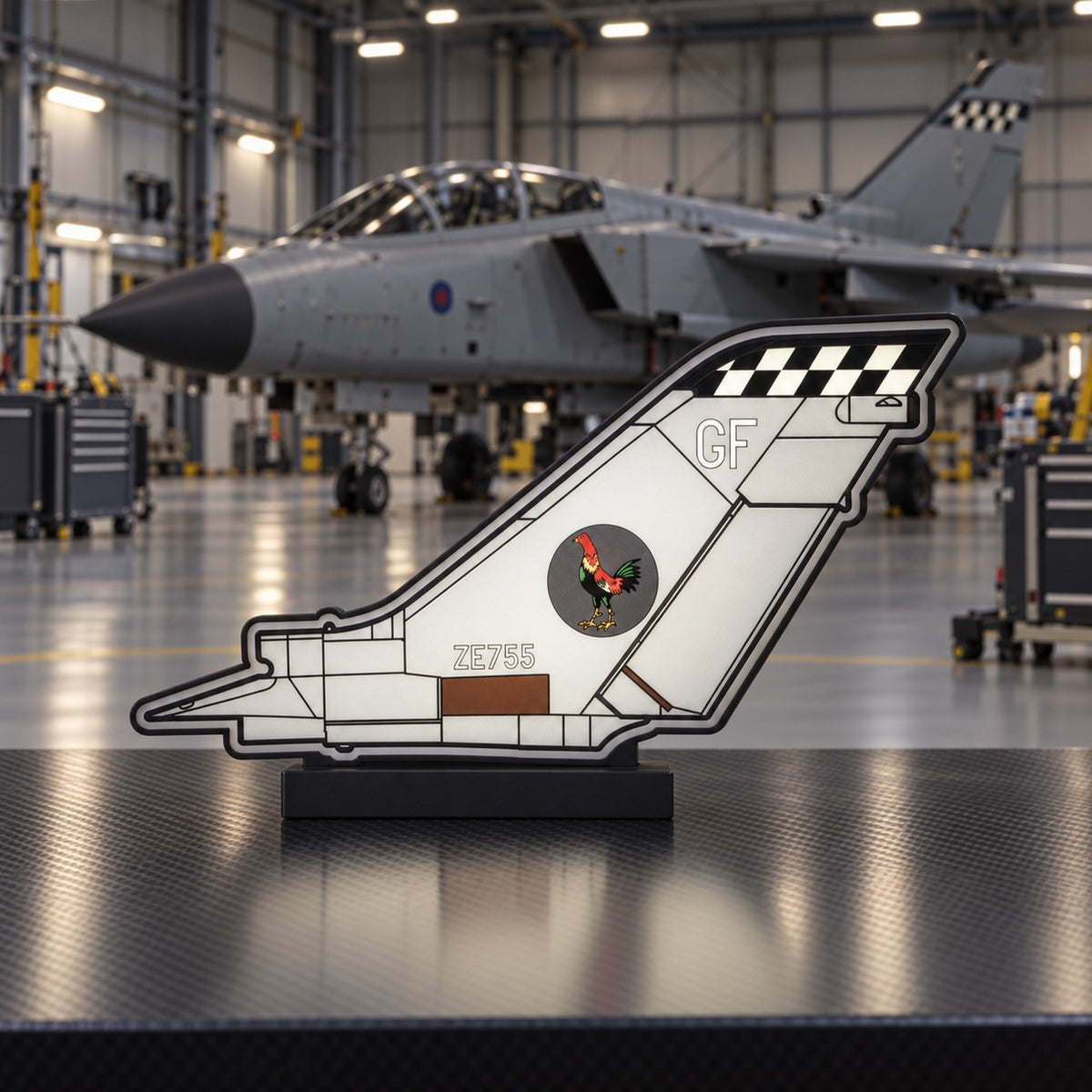RAF 43(F) Squadron Tornado F3 ZE755 LED tail light box in an aircraft hangar