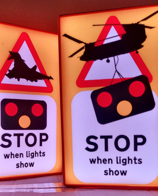 Close-up of Stop When Lights Show Typhoon and Chinook aviation LED light boxes
