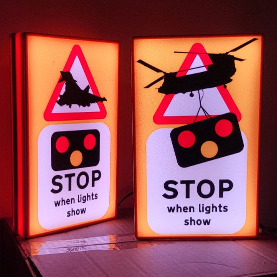 Illuminated Stop When Lights Show Typhoon and Chinook aviation light boxes