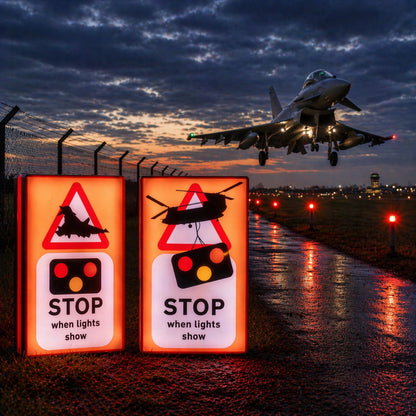 Stop When Lights Show Typhoon and Chinook LED light boxes with a Typhoon aircraft
